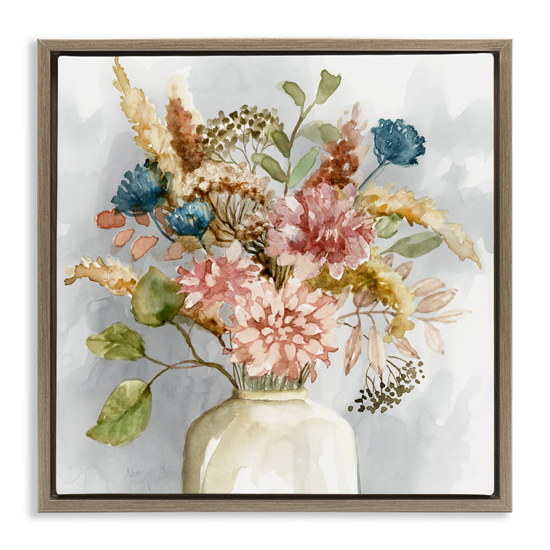 Bouquet d'aquarelle fleurs sauvages, Cadre flottant orme Montalcino, H 25 po x l 25 po