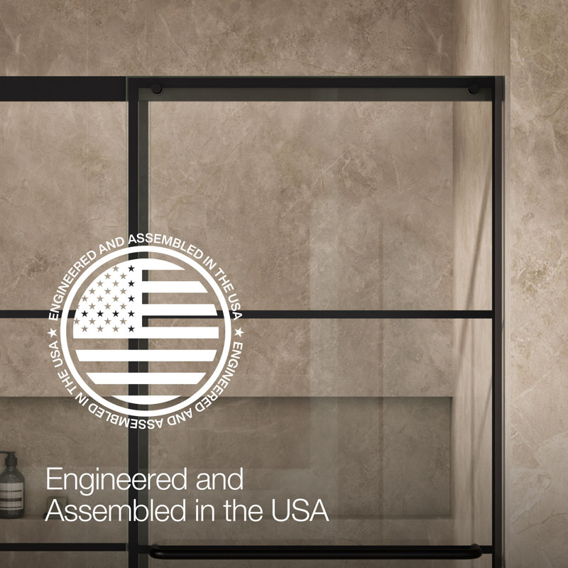 Elate Sliding Bath Door, 56-3/4-In H X 56-1/4 - 59-5/8-In W, With 1/4-In Thick Frosted Glass With Rectangular Grille Pattern