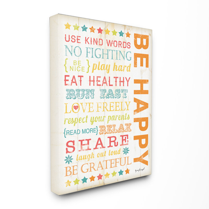 Elitia «Be Happy Typographie», art, H 30 po x l 24 po, Toile tendue