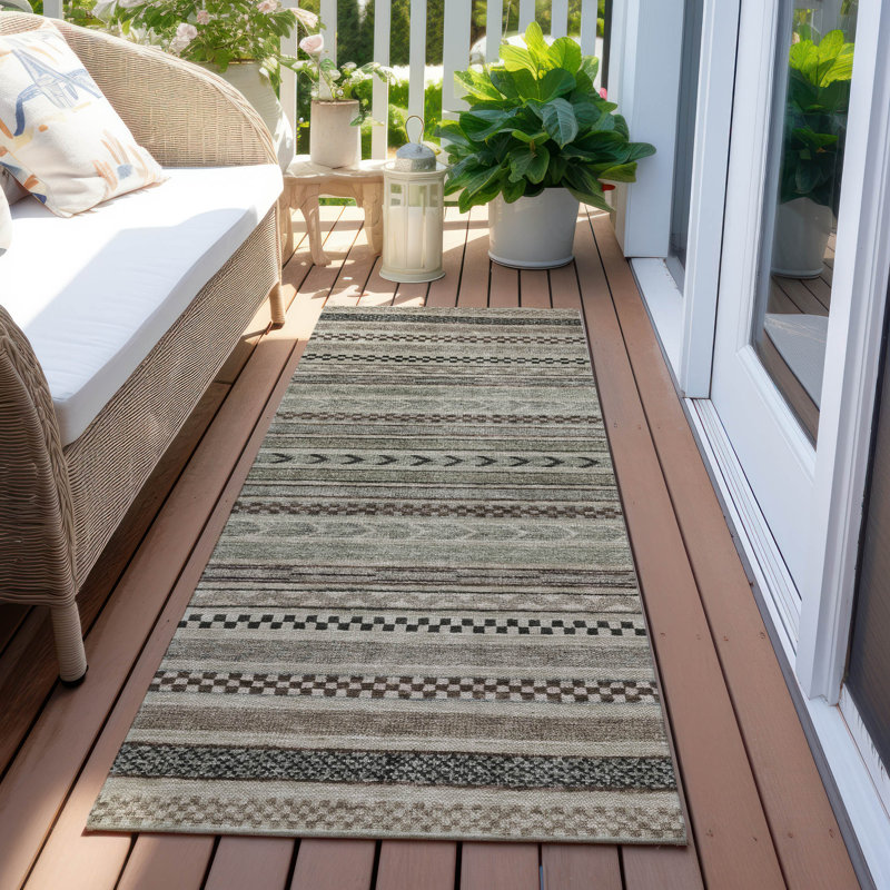 Machine Washable Indoor/Outdoor Claudian ACN1625 Taupe Rug, Runner 2'3" x 7'6"