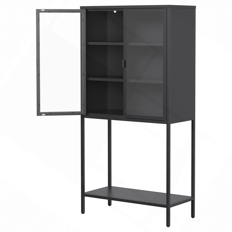 Bibliothèque haute, armoire de rangement en métal, buffet, vitrine de rangement, bibliothèque avec rangement, Noir