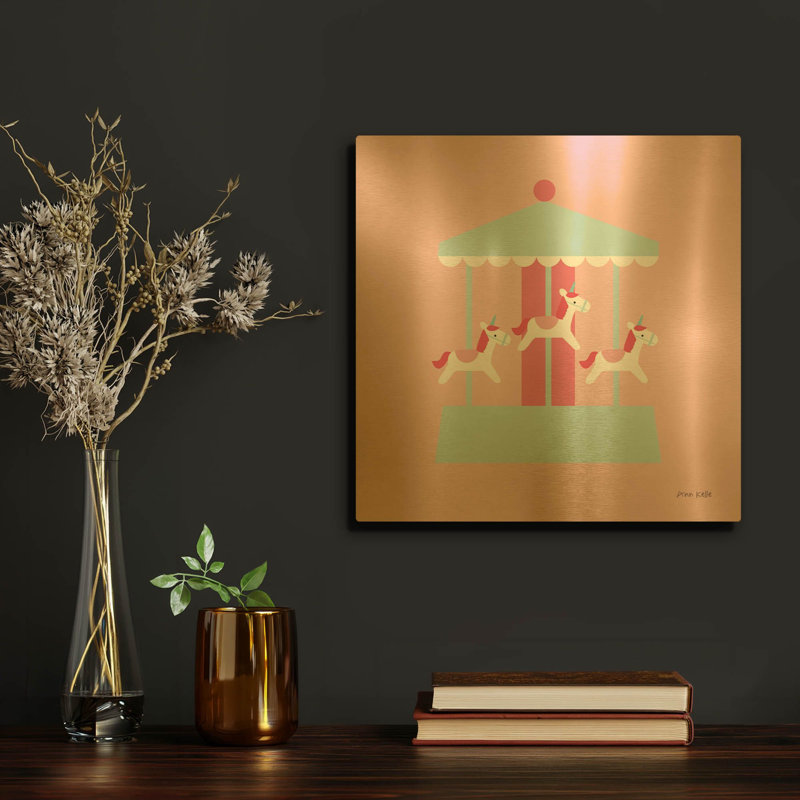 «Merry Go Round» par Ann Kelle, art mural en métal doré, 12 po x 12 po, 12 po x 12 po