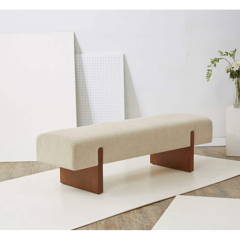 Caselynn Linen Upholstered Bench, Beige