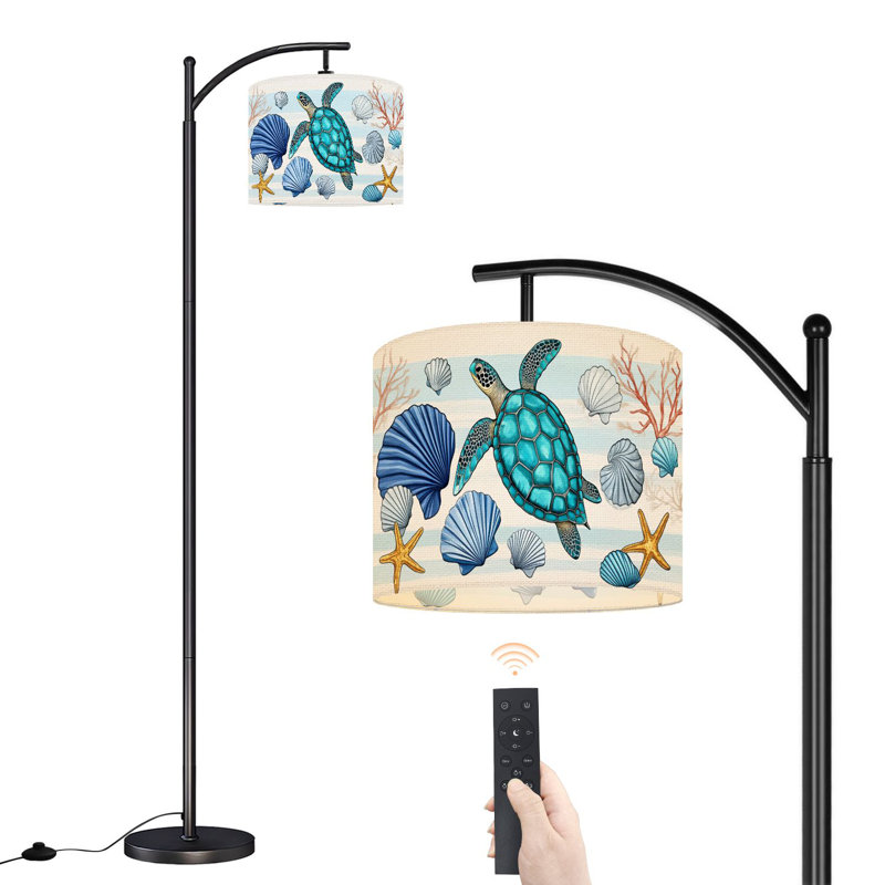 Lampe sur pied à arc avec abat-jour réglable étoile de mer coquille de mer tortue océan debout lampe sur pied 3 températures de couleur à intensité variable haute lampe sur pied avec interrupteur au pied pour la chambre à coucher