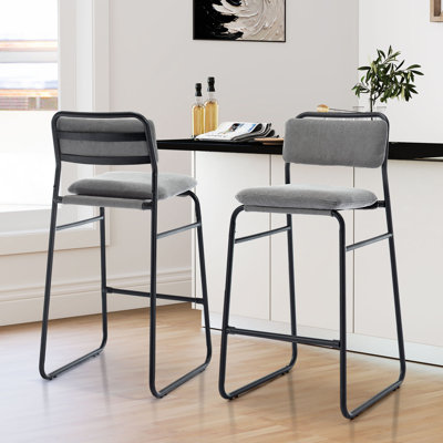 Jefthy 18.9" Wide Modern Linen Upholstered Armless Bar Stool with Metal Frame