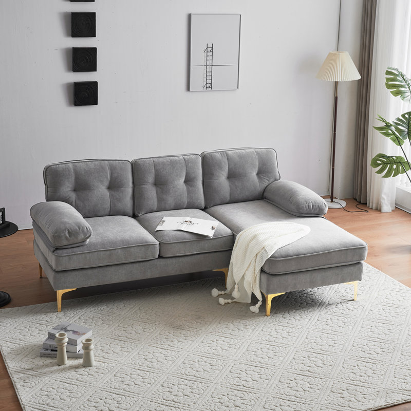 Meganmarie 83'' Velvet Sofa Chaise, Gray Velvet