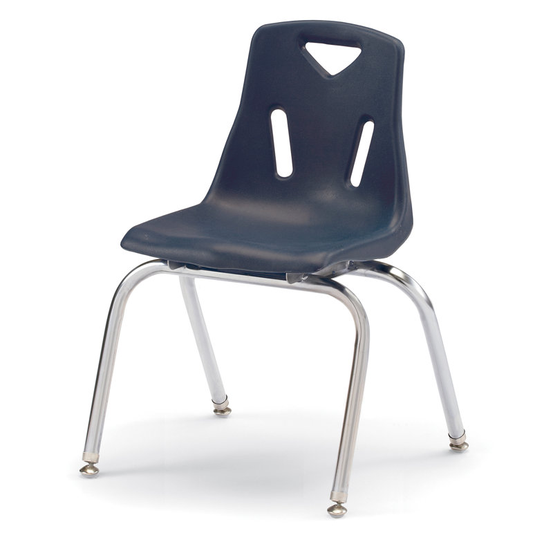 Classic Navy Metal Stacking Chair with Chrome-Plated Legs