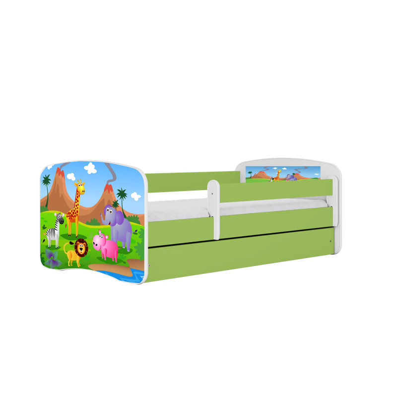 Cicero Drawer Convertible Bed and Mattress, Green, European Toddler (80 x 180 cm)