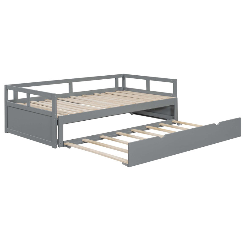 Extending Daybed with Trundle, Wooden Twin to King Design for Versatile Guest Accommodation and Space Efficiency, Gray, King