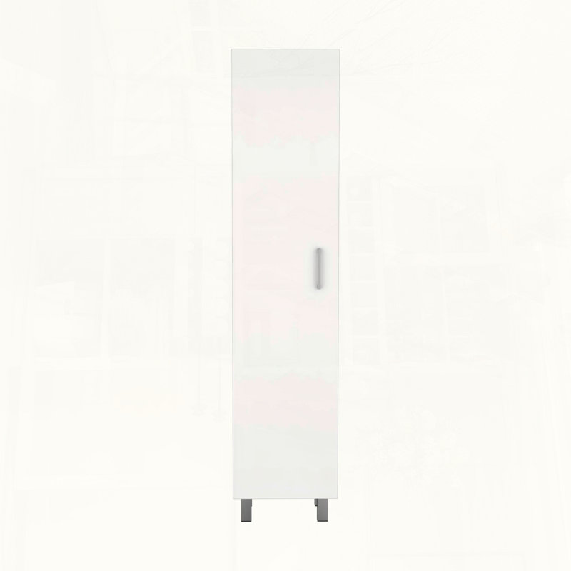 Vintro Storage Cabinet with Broom Hangers and Metal Legs, White