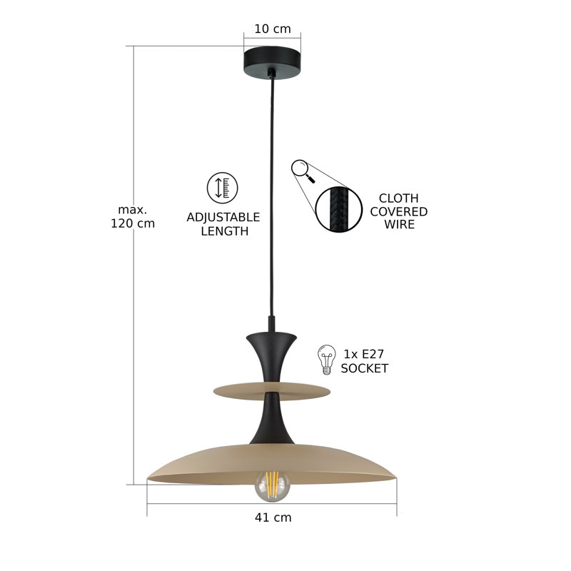 1 - Light Matte Black Dome Pendant, Latte/Black