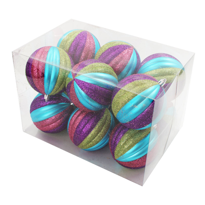 Ensemble de 12 décorations de Noël en forme de boule scintillante arctique, Vert lime / turquoise / rose / mauve