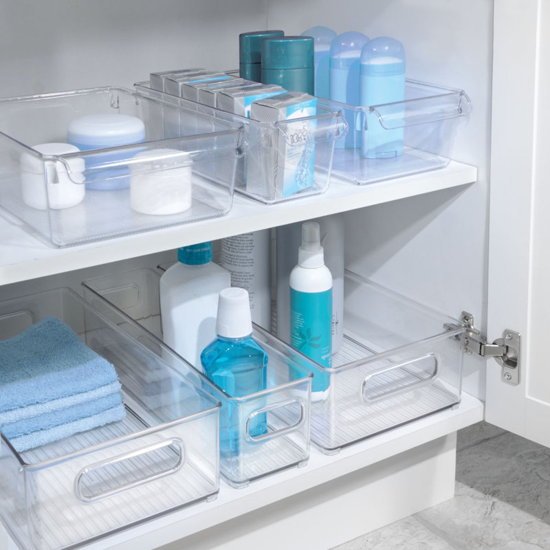 Bac de rangement empilable en plastique avec poignées iDesign Linus sans BPA - 14,6 po x 8 po x 4 po, transparent