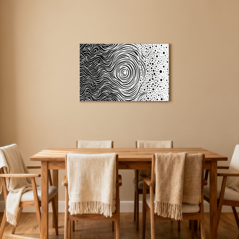 Motif de vagues abstraites en noir et blanc, impression sur toile tendue sur toile, ensemble de 1, H 12 po x l 18 po