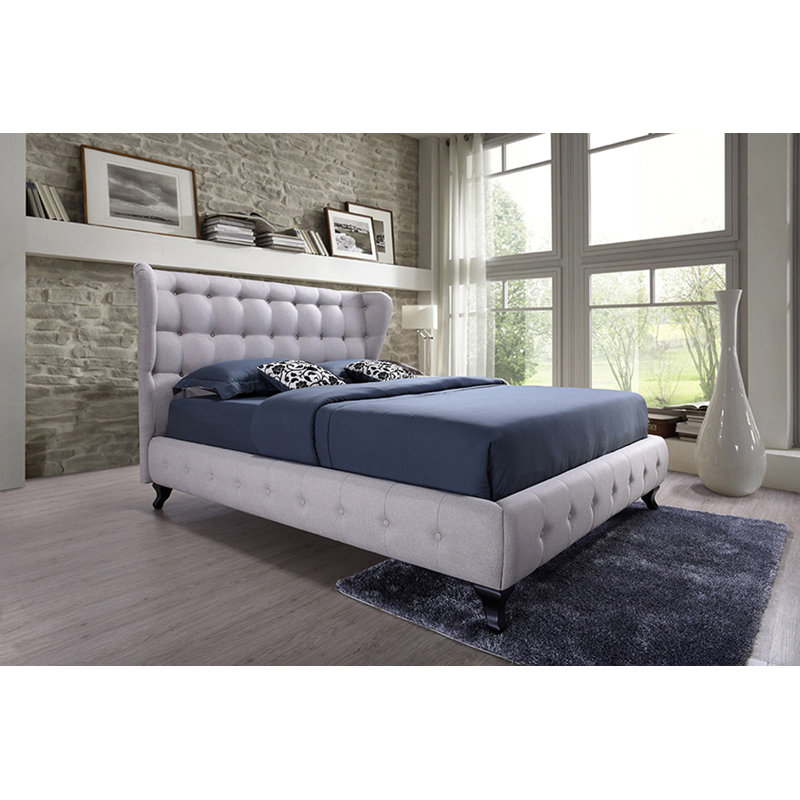 Lit plateforme tapissier très grand Liskeard, Beige