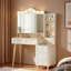 Bureau de meuble-lavabo avec miroir et lumières, meuble-lavabo de maquillage avec 2 barrettes d'alimentation USB, ensemble de meuble-lavabo avec deux tiroirs et commode à trois tiroirs, 3 modes d'éclairage à luminosité réglable, miroir pliable à trois côtés (blanc)