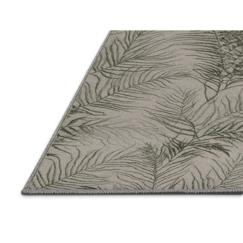 Machine Washable Botanical Gray Area Rug, Rectangle 8' x 12'