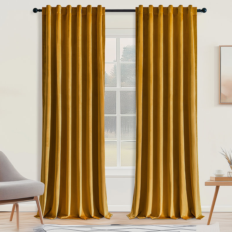 Paire de rideaux occultant avec passe-tringle Ike, L 52 po x L 90 po, Jaune moutarde