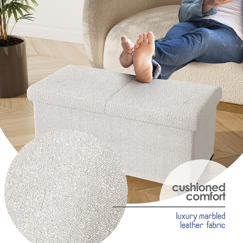 Banc de rangement avec repose-pieds Vérrant Boucle, Blanc, H 15 po x l 30 po x P 15 po