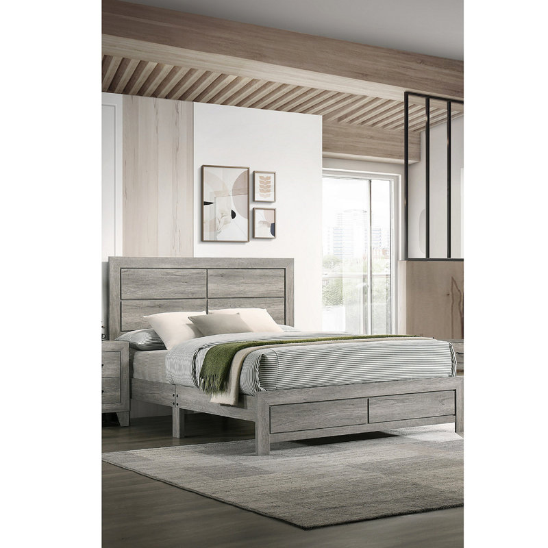 1 lit plateforme rustique robuste avec finition grain de bois, Double
