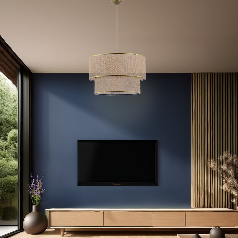 Lustre ajustable en métal avec capuchon en coton, Écru / brun