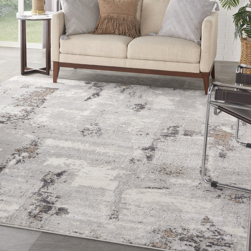 Tapis gris éclectique moderne Rheba, Rectangle 9 pi x 12 pi