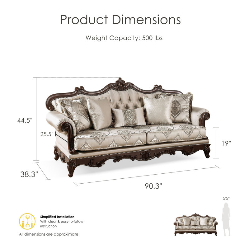 Barbato Upholstered Sofa, Beige, 44.5"H x 90.25"W x 38.25"D