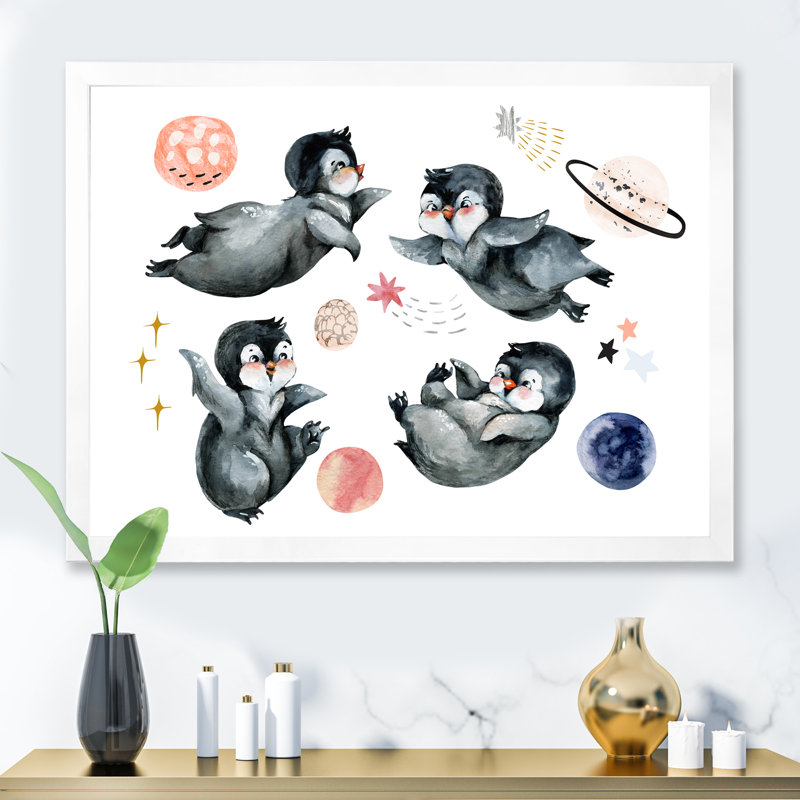 Mignon petit pingouin III - art sur toile pour enfants, H 30 po x l 40 po x P 1,5 po, Cadre photo blanc