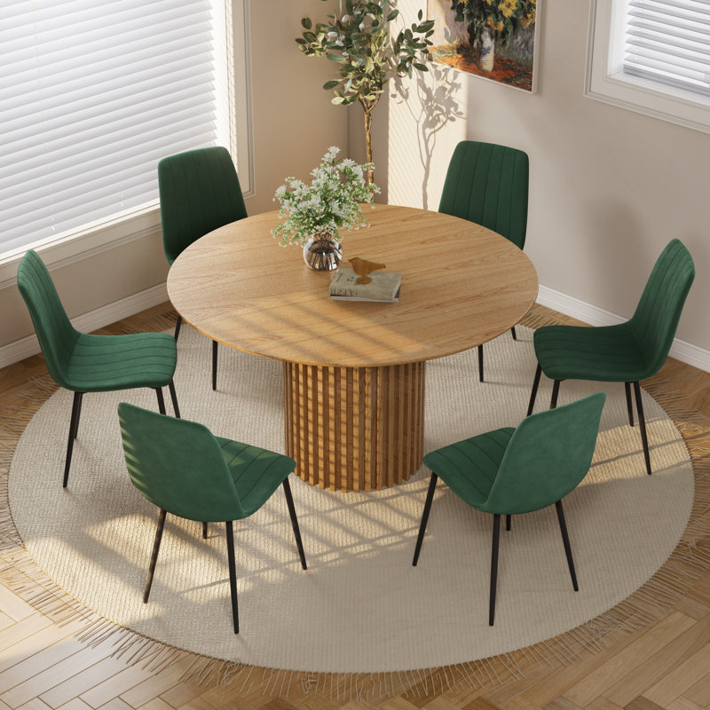 Ensemble de table de salle à manger, 7, Vert, Chêne