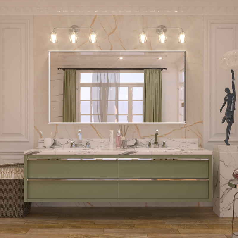 Miroir de salle de bain rectangulaire avec cadre en aluminium et verre trempé, Argent, 60 po x 30 po