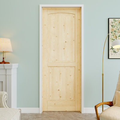 28" x 80" 2-Panel Pine Wood Interior Prehung Door with Silver Hinges, Natural Pine Wood, Paintable & Waterproof, Suit for Laundry, Closet Doors, Room Doors, Right Hand