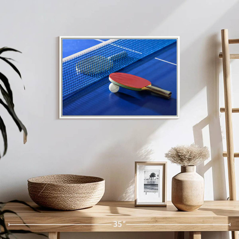 Tennis de table bleu, 19 po x 13 po, Cadre flottant blanc