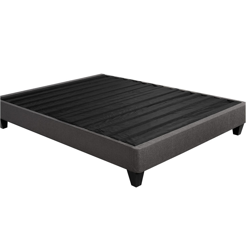 Lit plateforme tapissier pleine grandeur gris foncé pour chambre à coucher, concept de design contemporain, lit moderne facile à installer, peut être installé directement sur le sol, fabrication simple