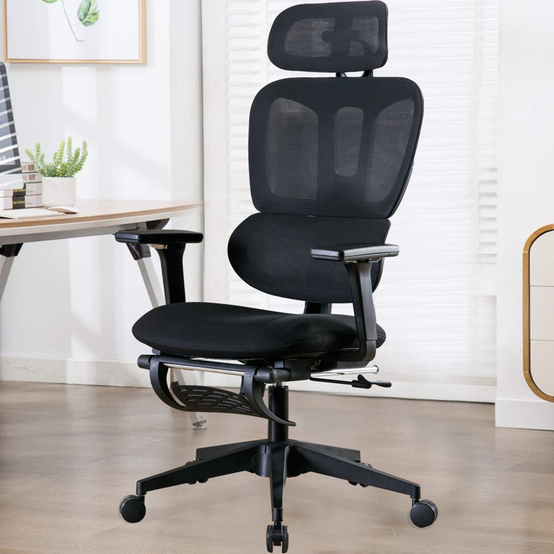 Office Chair with Headrest, Gray, Black