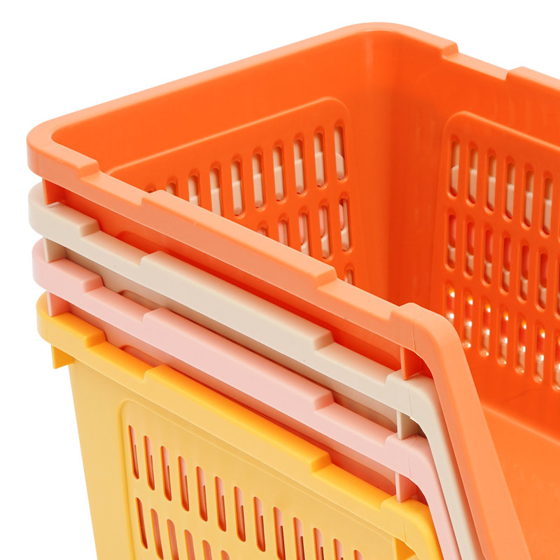 Panier de rangement empilable 9,5 "4PCS, Beige; jaune; rose; orange