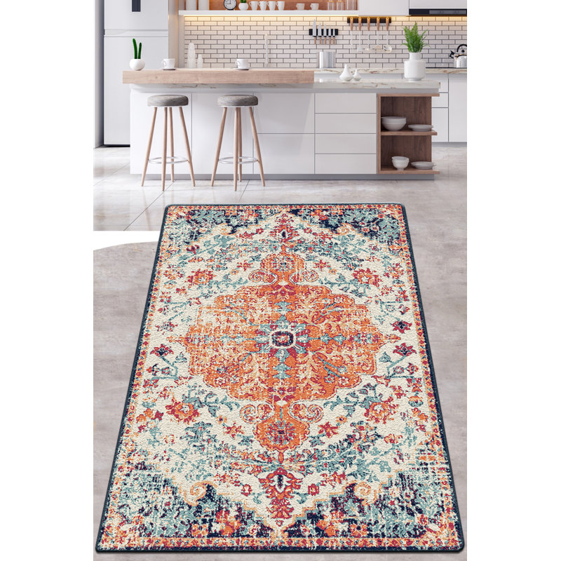 Mcclay Adobe Oriental Machine Made Flatweave Polyester Area Rug in Orange/Green/Beige, Rectangle 3'11" x 5'11"