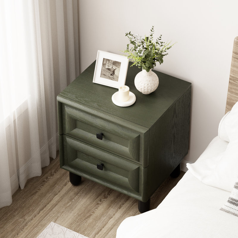 Modern Geometrical 2-Drawer Nightstand In Olive Green