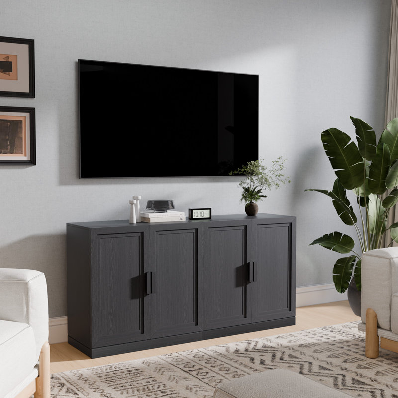 31'' H Farmhouse Wood Sideboard with Adjustable Shelves Buffet Cabinet Coffee Bar for Dining Room Hallway, Black
