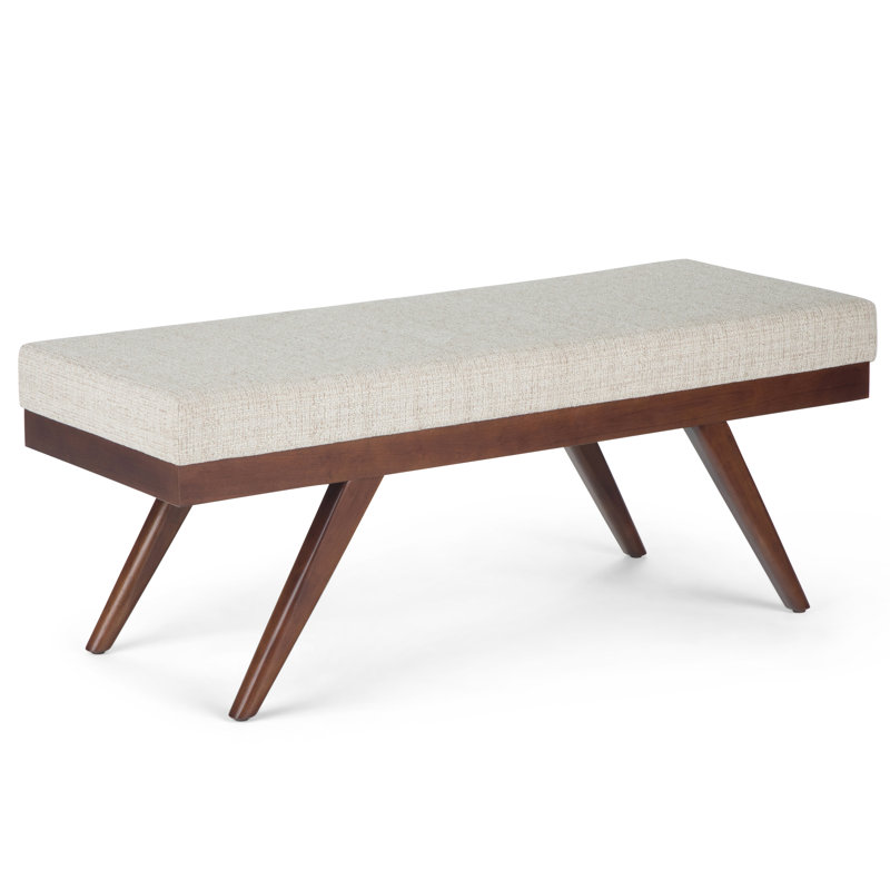 Banc de repose-pieds en tissu Tweed de style Mid-Century avec pieds fuselés évasés Chanelle, Platine