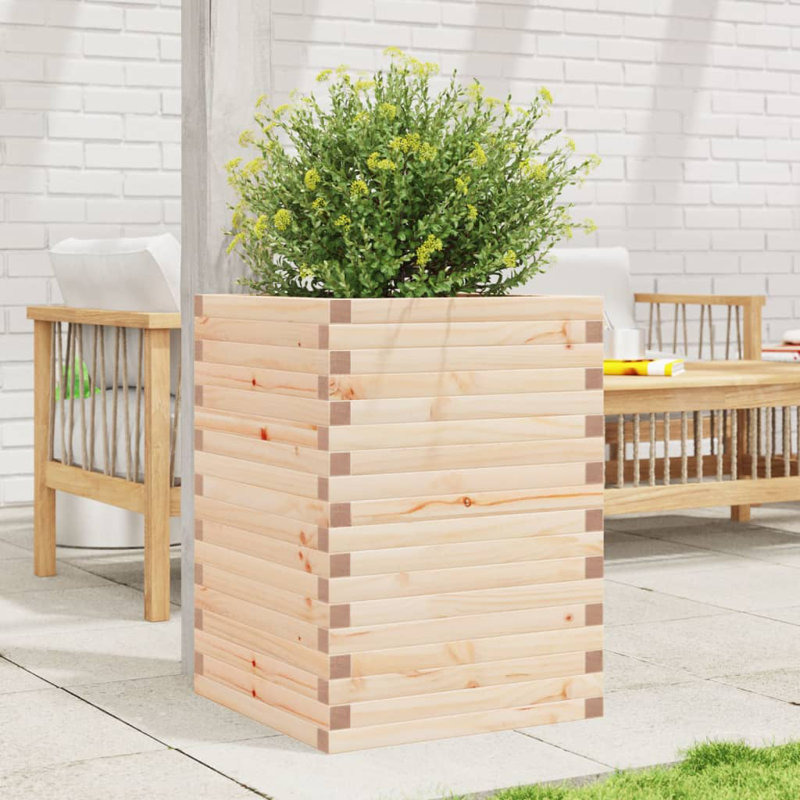 Helenville Wood Planter, 68.5cm H x 50cm W x 50cm D, Natural Pine Wood