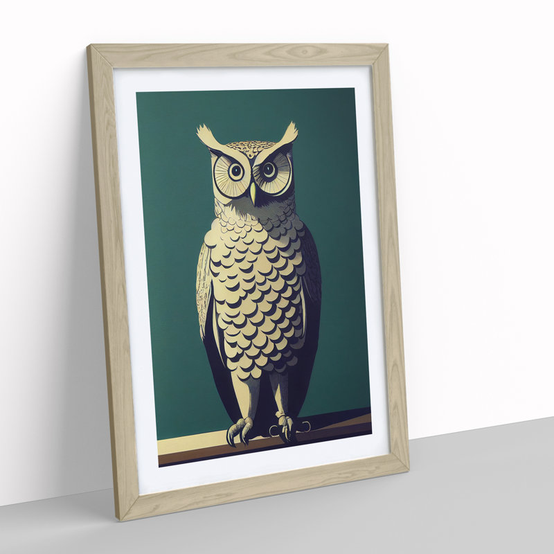 An Exciting Owl - Wall Art, 34cm H x 25cm W, Oak Framed