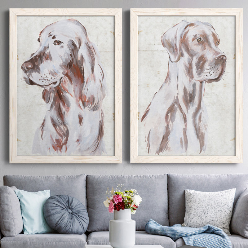«Sitting Dog III», ensemble de 2 reproductions d'art encadrées, Toile blanche encadrée, H 20 po x l 34 po x P 1,5 po