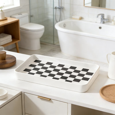 Plateau de rangement en céramique à carreaux pour meuble-lavabo et comptoir de cuisine - Porte-savon décoratif imperméable et porte-éponge avec grille texturée