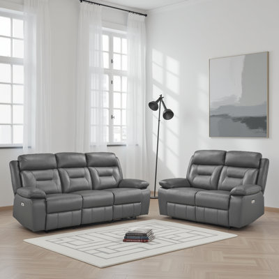 Huskins Modern & Contemporary Power Reclining 2-Piece Living Room Set with Premium Leather Upholstery, One-touch Power Control & Durable Metal Reinfor by Latitude Run