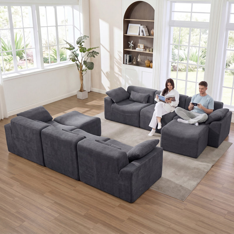 Ensemble de canapé modulaire 8 pièces Segal, Gris foncé