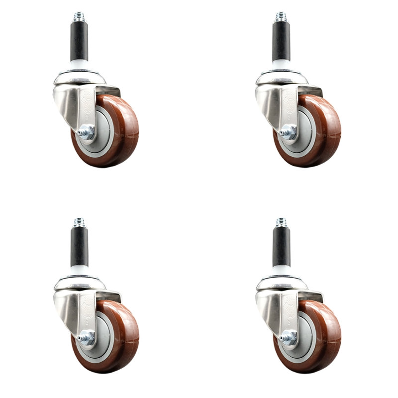 Polyurethane Casters, Maroon, 3" Wheel