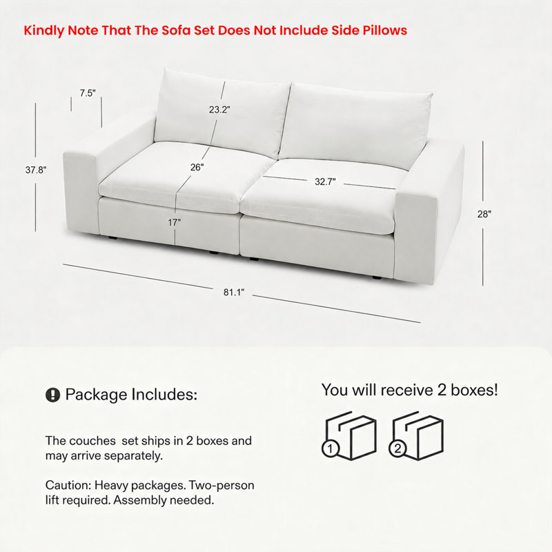81.1" Deep Seat Cloud Loveseat, Comfy White Sofa with Removable Washable Covers