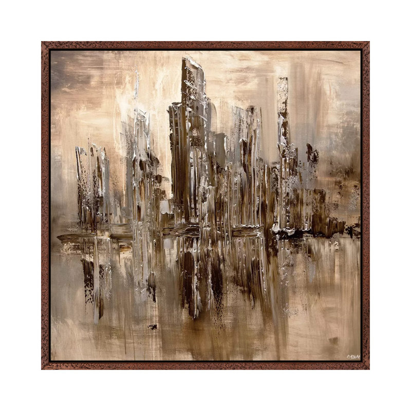 The Colony by Osnat Tzadok - Painting on Canvas, Brown Framed, 45.72 cm H x 45.72 cm W