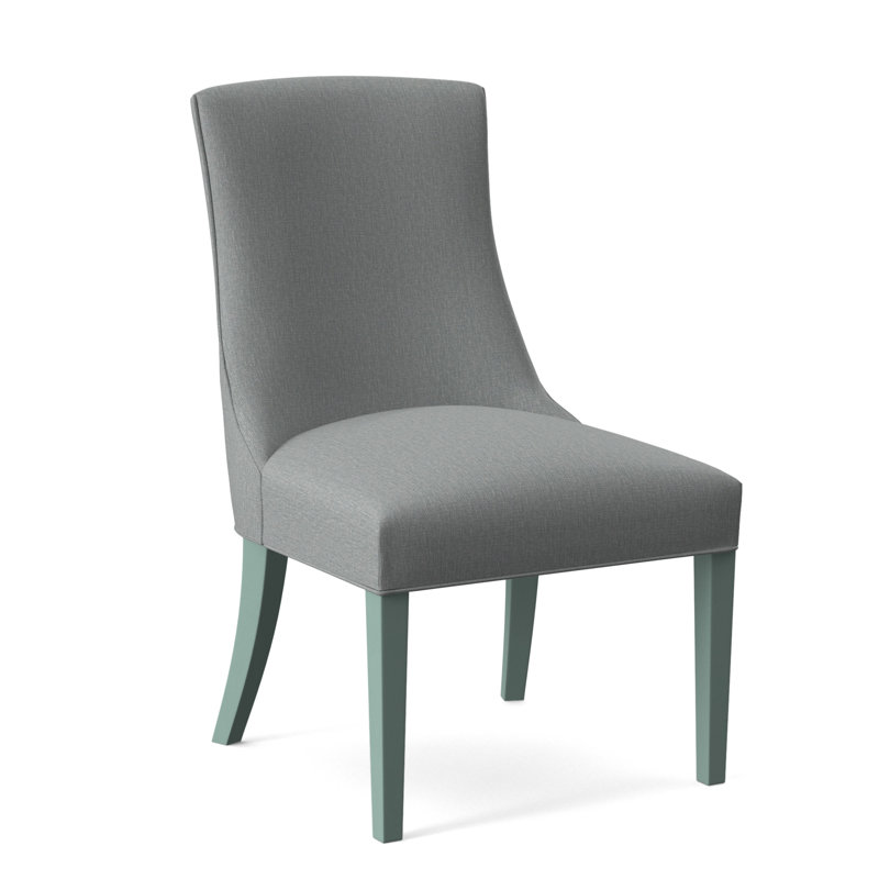 Tuxedo Slipper Dining Chair, Light Blue Performance Fabric; 0851-55, Antique Frost White Finish