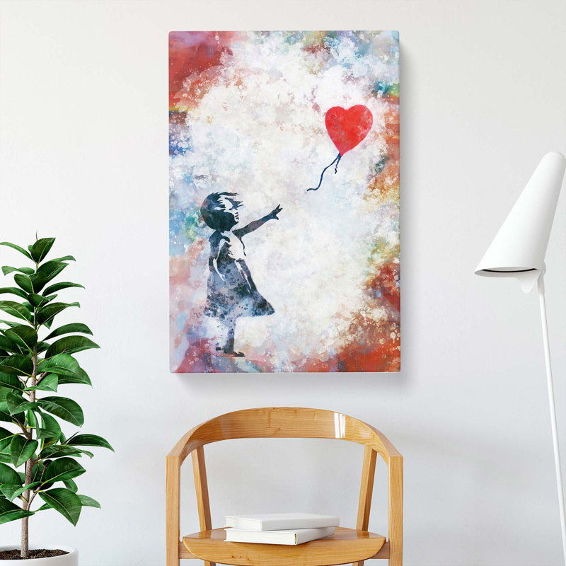 The Girl with a Red Balloon in Abstract by Banksy - Wrapped Canvas Painting Print, 76cm H x 50cm W x 3cm D